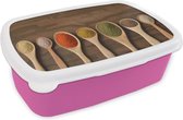 Boîte à pain Rose - Boîte à lunch - Boîte à pain - Épices sur cuillères - 18x12x6 cm - Enfants - Fille