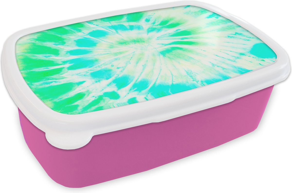 Broodtrommel Roze - Lunchbox - Brooddoos - Tie dye - Groen - Verf - 18x12x6 cm - Kinderen - Meisje