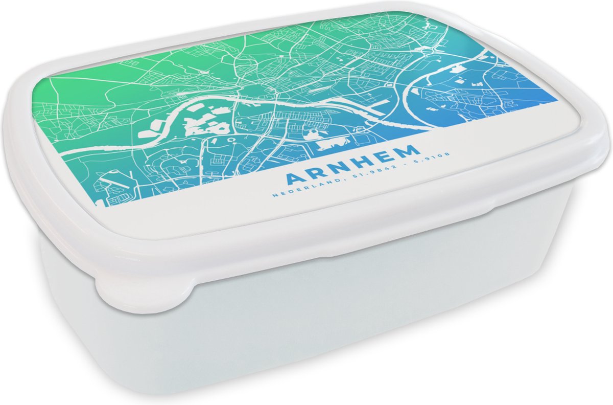 Broodtrommel Wit - Lunchbox - Brooddoos - Stadskaart - Arnhem - Blauw - 18x12x6 cm - Volwassenen