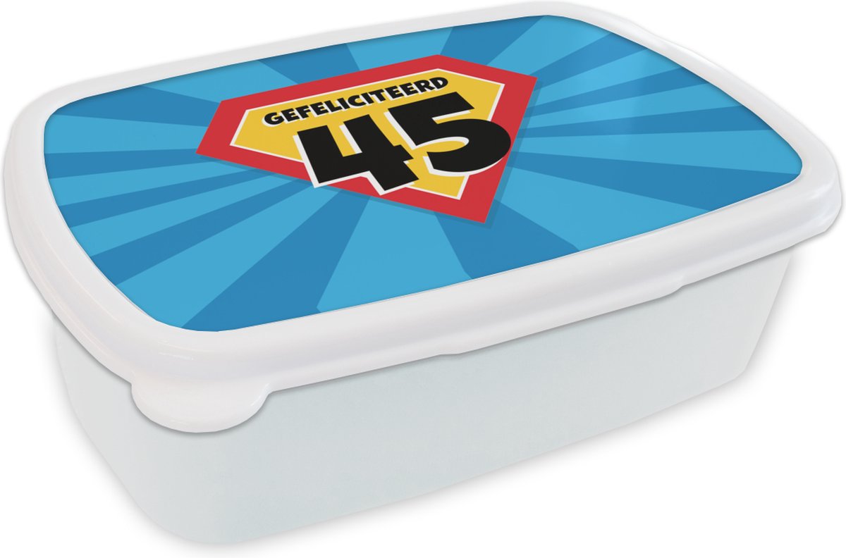 Broodtrommel Wit - Lunchbox - Brooddoos - Jubileum - 45 jaar - Cadeau - 18x12x6 cm - Volwassenen