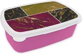 Broodtrommel Roze - Lunchbox - Brooddoos - Marmer - Goud - Luxe - 18x12x6 cm - Kinderen - Meisje