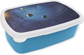 Broodtrommel Blauw - Lunchbox - Brooddoos - Een illustratie van het grote zonnestelsel - 18x12x6 cm - Kinderen - Jongen