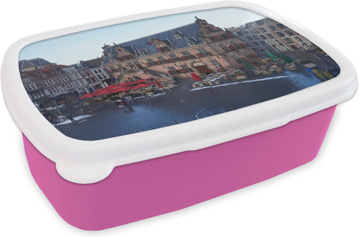 Broodtrommel Roze - Lunchbox - Brooddoos - Markt - Nijmegen - Stad - 18x12x6 cm - Kinderen - Meisje