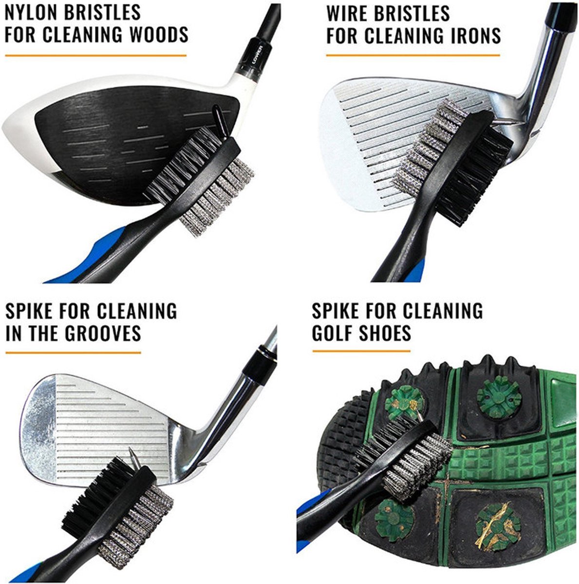Golfclub borstel en groeven reiniger - 3 in 1 Multi Club Cleaner met uittrekkoord | kleur ORANJE - MoetIkHebben