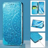 Luxe PU Lederen Blooming Mandala Reliëfpatroon Wallet Case + PMMA Screenprotector voor OnePlus 8 Pro _ Blauw