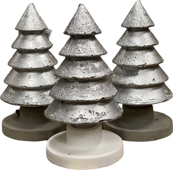 Kaars - Dennenboom - Set van 3 stuks - Kleur Zilver - Mooi geschenk cadeau - Decoratieve accessoires