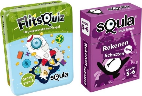 Afbeelding van het spel Spellenbundel - Squla - 2 stuks - Flitsquiz Groep 1 2 3 - Rekenen Kaartspel (Groep 4&5)