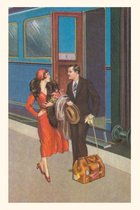 Pocket Sized - Found Image Press Journals- Vintage Journal Twenties Couple on Train Platform Travel Poster