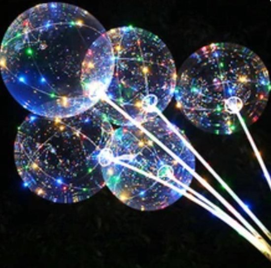 Transparante LED ballon rond - 45x45cm - Plastic ballon - Helium - Leeg - Verlichting - Ballonnen - Kleur - Doorzichtig - Versiering - Thema feest - Verjaardag - Lampjes - Lichtjes