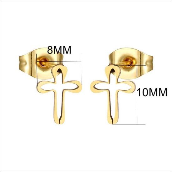Aramat jewels ® - Oorstekers zweerknopjes kruisje open chirurgisch staal goudkleurig 10mm