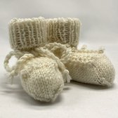 Babyslofjes gebroken wit merino wol 0 - 3 maanden