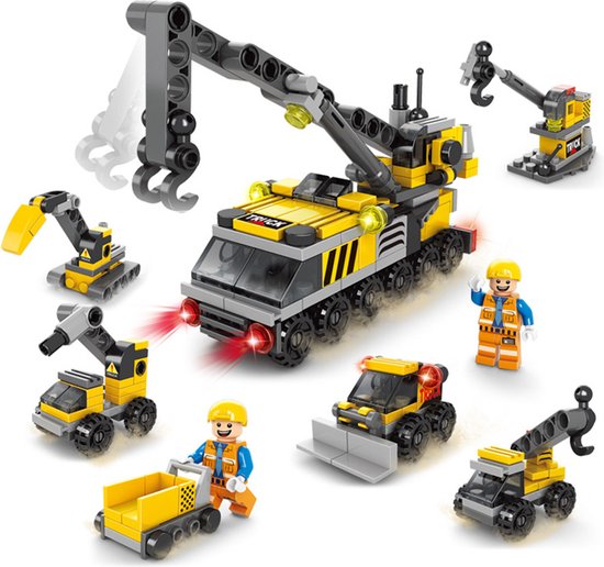 Bouwplaats | Takelwagen | Hijskraan | Werkplaats | Vrachtwagen | Bulldozer  | Graafmachine | 131 Onderdelen | Geschikt voor LEGO - Speelgoedbazaar.nl
