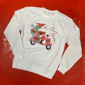 Foute kerst trui dames-kerstkleding-sweater mom mama-rode kerstman op scooter en tekst-foute kersttrui-Maat S