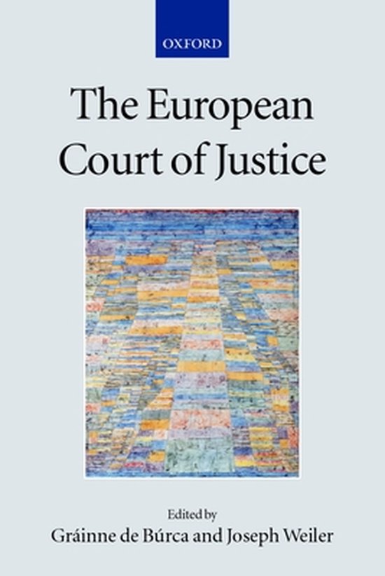 Boek 'The European Court of Justice' met een abstracte, kleurrijke afbeelding op de kaft.