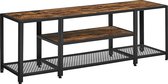 FURNIBELLA- TV-meubel, lowboard voor TV's tot 65 inch, TV-tafel met 3 niveaus, open opbergrek, industrieel ontwerp, voor in de woonkamer, vintage bruin-zwart LTV097B01