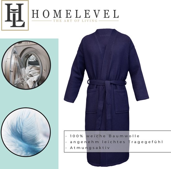 HOMELEVEL Piqué Badjas Reizen Badjas 100% katoen voor vrouwen en mannen aankleden toga Kimono Saunarobe Reizen aankleden toga Piquee Wafel Piqué Vrouwen Mannen Blauw Maat M