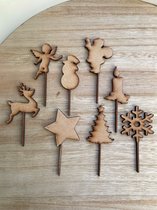 Kerst prikkers onbehandeld - Cupcake toppers - kerst