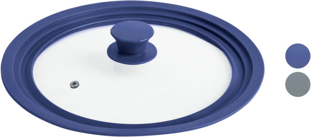 Ernesto Universeel glazen deksel Ø24-28 cm - Geschikt voor potten en pannen van Ø24, 26, 28 cm - Ovenbestendig: tot 210 °C - Blauw