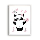 Poster Roze Panda Knuffel geven - Hartjes - Meisjeskamer - Babyshower / Geboorte Cadeau - Babykamer - 50x40cm - Postercity