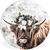 WallCircle - Wall Circle - Wall Circle Indoor - Highlander écossais - Vache écossaise - Fleurs - 140x140 cm - Décoration murale - Peintures ronds