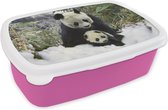 Broodtrommel Roze - Lunchbox - Brooddoos - Panda - Winter- Sneeuw - 18x12x6 cm - Kinderen - Meisje
