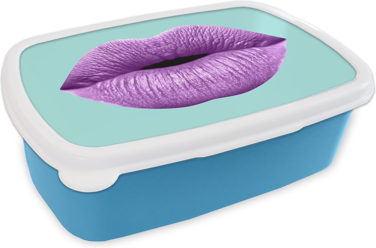 Broodtrommel Blauw - Lunchbox - Brooddoos - Lippen - Pastel - Paars - 18x12x6 cm - Kinderen - Jongen