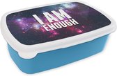 Broodtrommel Blauw - Lunchbox - Brooddoos - Quotes - 'I am enough' - Spreuken - Sterren - Jongens - Meisjes - Kids - 18x12x6 cm - Kinderen - Jongen