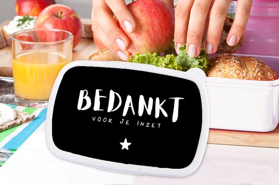 Boîte à pain Wit - Boîte à lunch - Boîte à pain - Proverbes - Collègues - Citations - Merci pour vos efforts - 18x12x6 cm - Adultes - Cadeau Sinterklaas - Distribution de cadeaux pour enfants - Cadeaux chaussures Sinterklaas