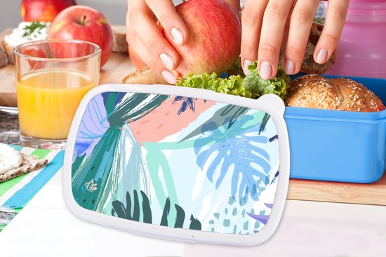 Lunch box Blauw - Lunch box - Boîte à pain - Été - Plante - Tropical - 18x12x6 cm - Enfants - Garçon