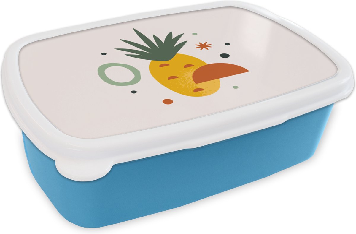 Broodtrommel Blauw - Lunchbox - Brooddoos - Ananas - Tropisch - Fruit - 18x12x6 cm - Kinderen - Jongen
