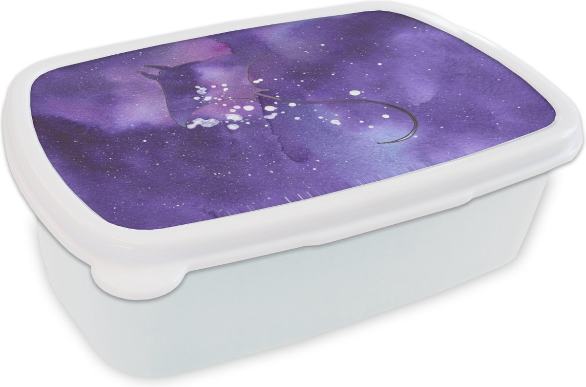 Broodtrommel Wit - Lunchbox - Brooddoos - Manta - Ruimte - Paars - 18x12x6 cm - Volwassenen