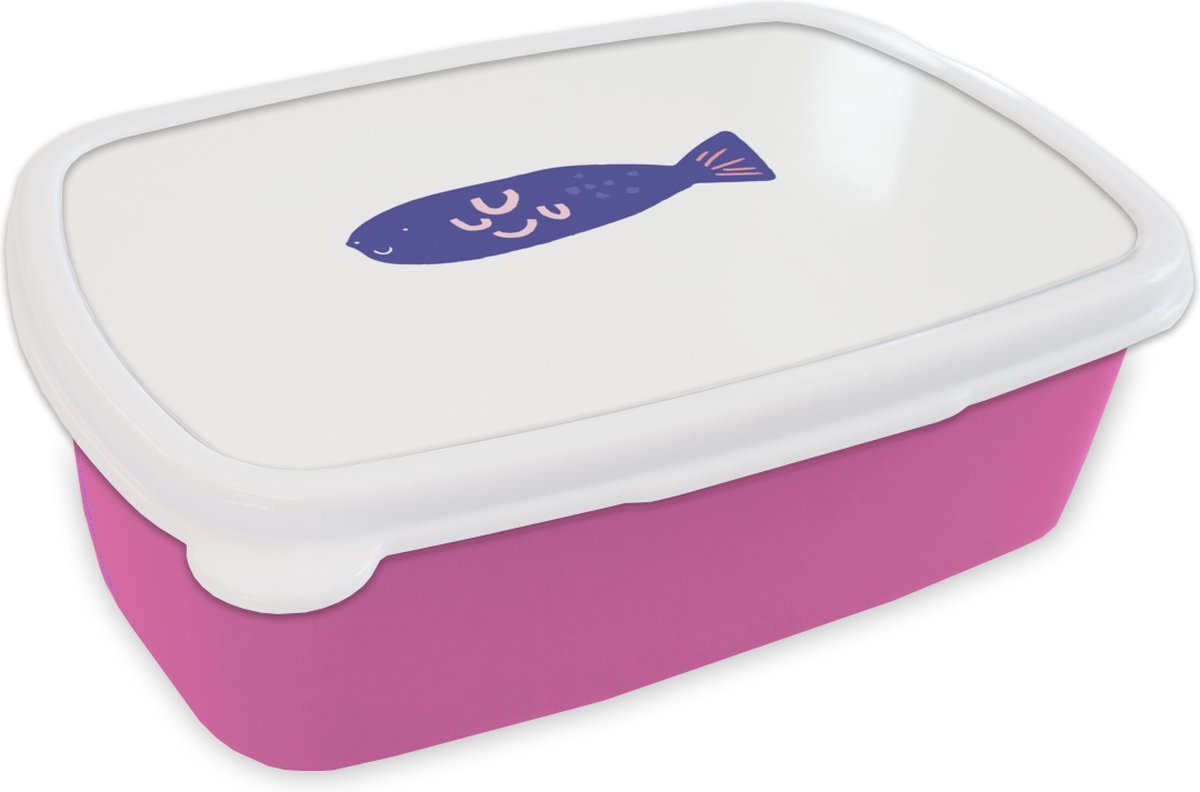 Broodtrommel Roze - Lunchbox - Brooddoos - Pastel - Vis - Paars - 18x12x6 cm - Kinderen - Meisje