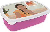 Broodtrommel Roze - Lunchbox - Brooddoos - Vrouw - Jurk - Zomer - 18x12x6 cm - Kinderen - Meisje