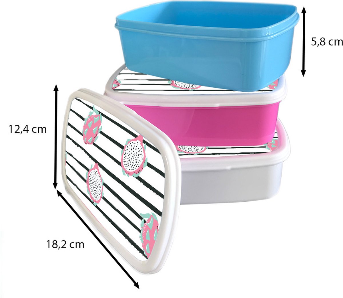 Broodtrommel Wit - Lunchbox - Brooddoos - Zomer - Fruit - Strepen - 18x12x6 cm - Volwassenen
