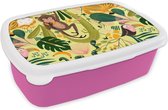 Lunchbox Rose - Lunchbox - Boîte à pain - Animaux - Jungle - Jaune - 18x12x6 cm - Enfants - Fille