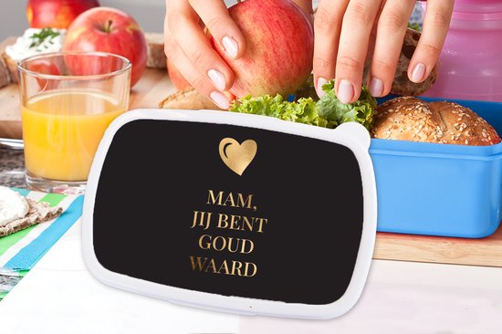 Lunch box Blauw - Lunch box - Boîte à pain - Mam tu vaux de l'or - Proverbes - Maman - Citations - 18x12x6 cm - Enfants - Garçon