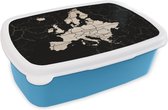 Broodtrommel Blauw - Lunchbox - Brooddoos - Kaart Europa - Zwart - Hout - 18x12x6 cm - Kinderen - Jongen