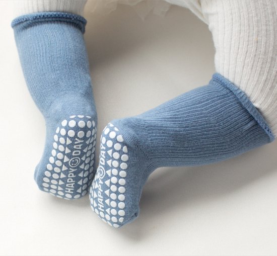 Baby sokken - Set 3 paar - 0-6 maanden - Antislip sokken baby - New born - Babysokken - Baby sokjes - Unisex - Kraamcadeau - Kaki/Lichtgrijs/Geel
