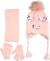 Kitti 3-Delig Winter Set | Muts met Fleecevoering - Sjaal - Handschoenen | 1-4 Jaar Meisjes | Harten-05 (K2160-03)