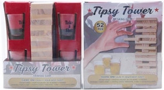 Afbeelding van het spel Narvie - Drankspel – Drunk Tower – Tipsy Tower – Gezelschapsspel voor volwassenen - Stapeltoren – Drank spelletjes - Met 4 shot glazen - Eikenhout
