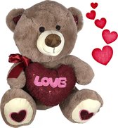 Teddybeer met hart ‘Love’ (Donkerbruin) 26cm pluche knuffel  Cadeau | Ik hou van jou / I Love you Knuffelbeer |Valentijnsdag cadeau rozenbeer | Love Teddy  rozen Beer | Valentijnsdag Cadeau /