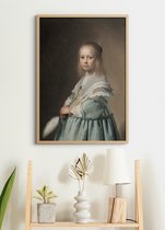 Poster In Houten Lijst - Portret Meisje In Het Blauw - Johannes Verspronck - Large 70x50 - Gouden Eeuw