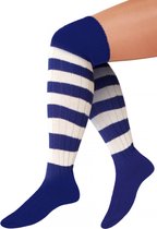 Paar Lange sokken blauw/wit gebreid mt.39-46 - Tiroler heren dames kniekousen kousen voetbalsokken festival Oktoberfest voetbal halloween