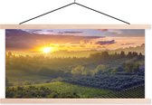 Posterhanger incl. Poster 60x30 cm - Schoolplaat - Toscane - Landschap - Zon - Textielposter - Blanke latten
