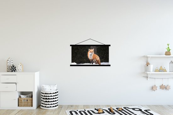 Porte-affiche avec affiche - Affiche scolaire - Renard - Neige - Hiver - 90x45 cm - Lattes noires