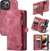 CaseMe Luxe Lederen 2 in 1 Portemonnee Booktype iPhone 13 Pro hoesje - Rood