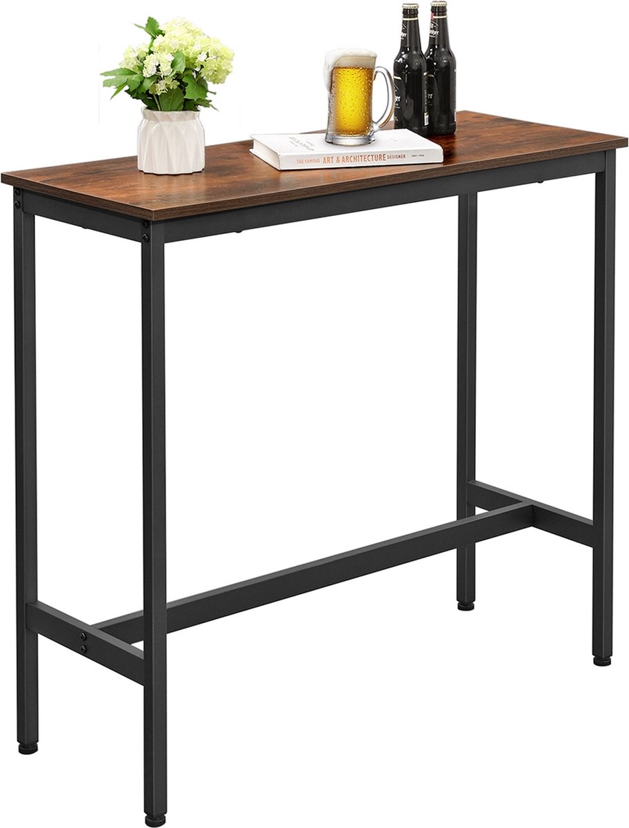 VASAGLE Bartafel Smal, Keukentafel, Aanrecht, Rechthoekige Bartafel Stevig Metalen Frame 120 X 40 X 100 Cm Eenvoudige Constructie Industrieel Ontwerp Vintage Donkerbruin Lbt12x
