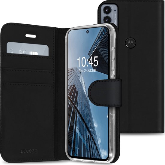Motorola Edge 20 Hoesje Met Pasjeshouder - Accezz Wallet Softcase Bookcase - Zwart