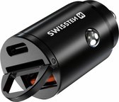 Swissten Autolader - 2 poorten USB & USB-C - Snellader - Geschikt voor o.a. iPhone & Samsung - 30W - Zwart