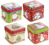 Kerstdoosjes van blik - 4 stuks - 8 x 8 x 6,5 cm